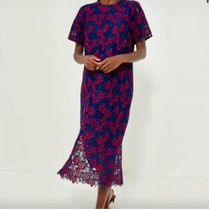 Tuckernuck Midnight Floral Lace Seraphina Dress Navy & Red NWT